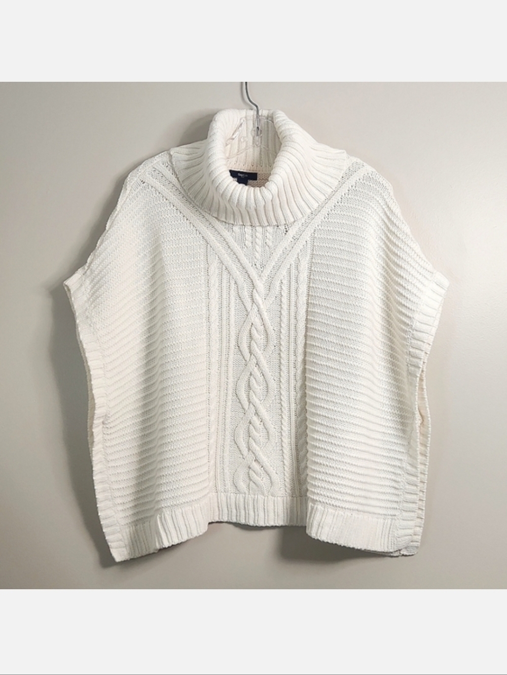 GapKids Oversized Off-White Cable Knit Turtleneck Poncho, Size XXL ~ EUC